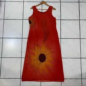 Nancy K; Sunflowers 🌻 Orange Sleeveless Maxi Sleeveless Dress